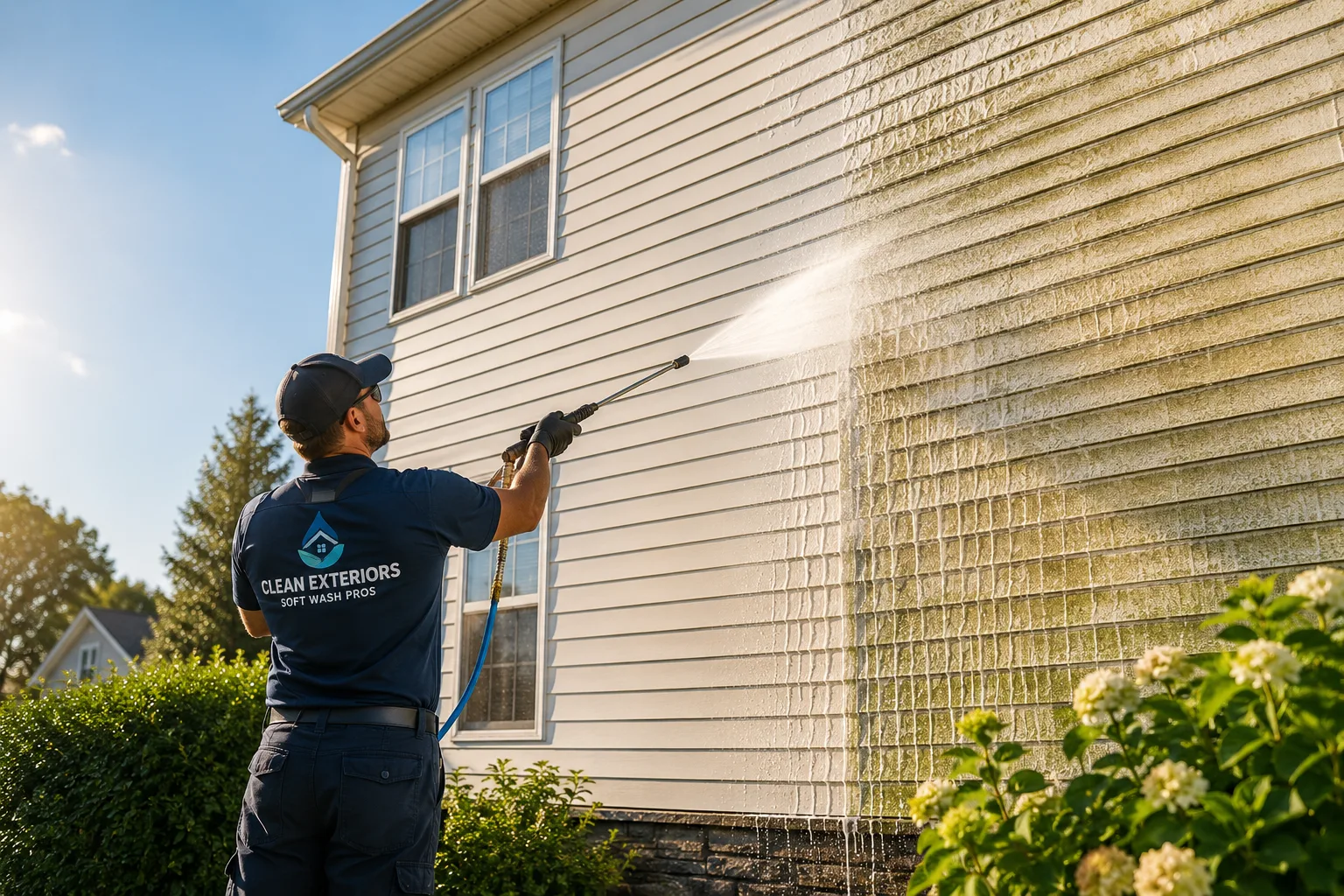 Birmingham pressure washing technique closeup showing PSI and GPM in action